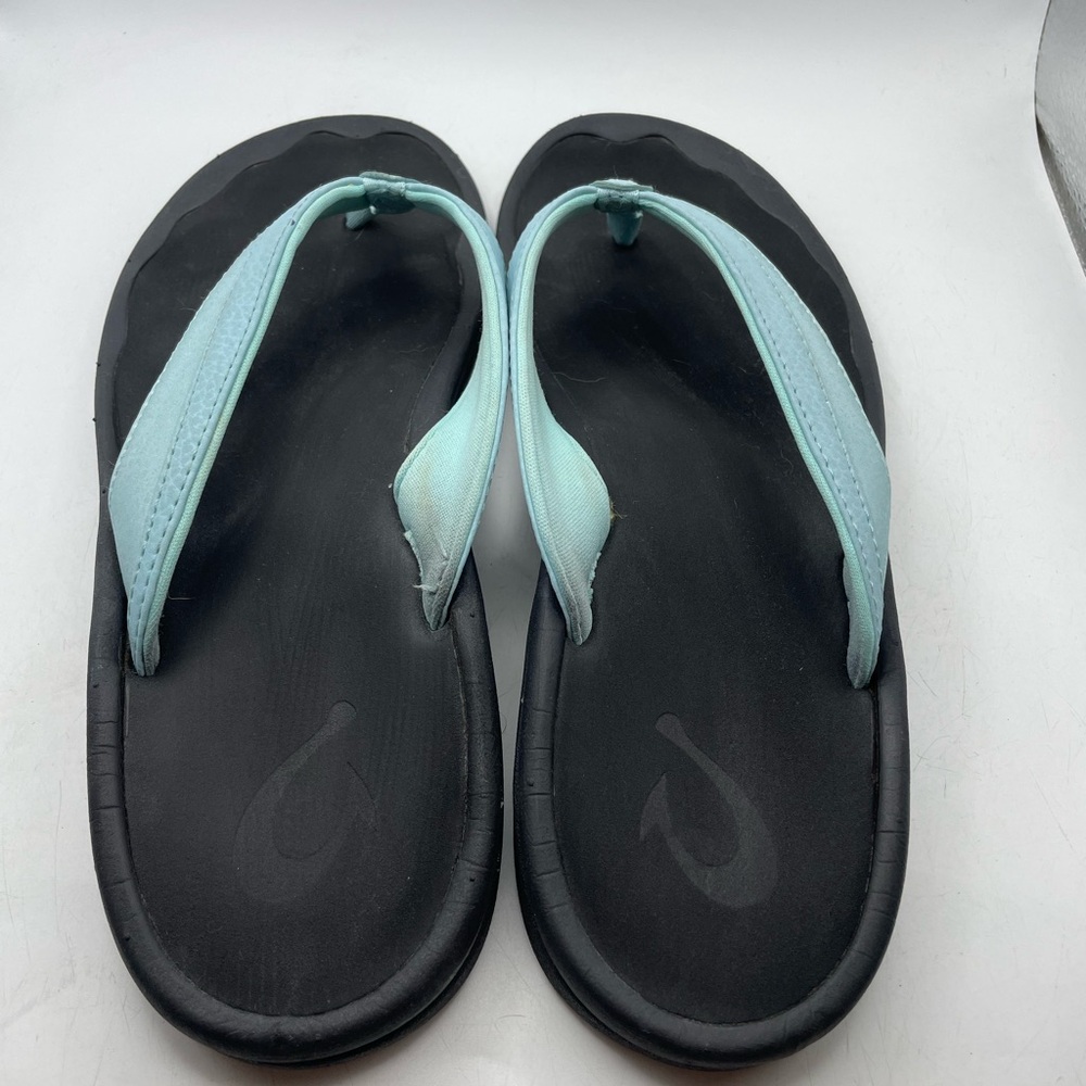 OluKai Women's Teal Black Flip Flop Sandals - Picture 4 of 9